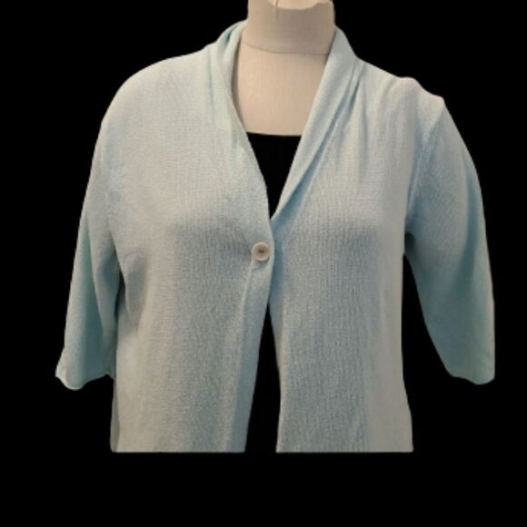 Eileen Fisher Green  Cardigan Sweater 3/4 Sleeve Size XL
 100% Cotton - Picture 4 of 8